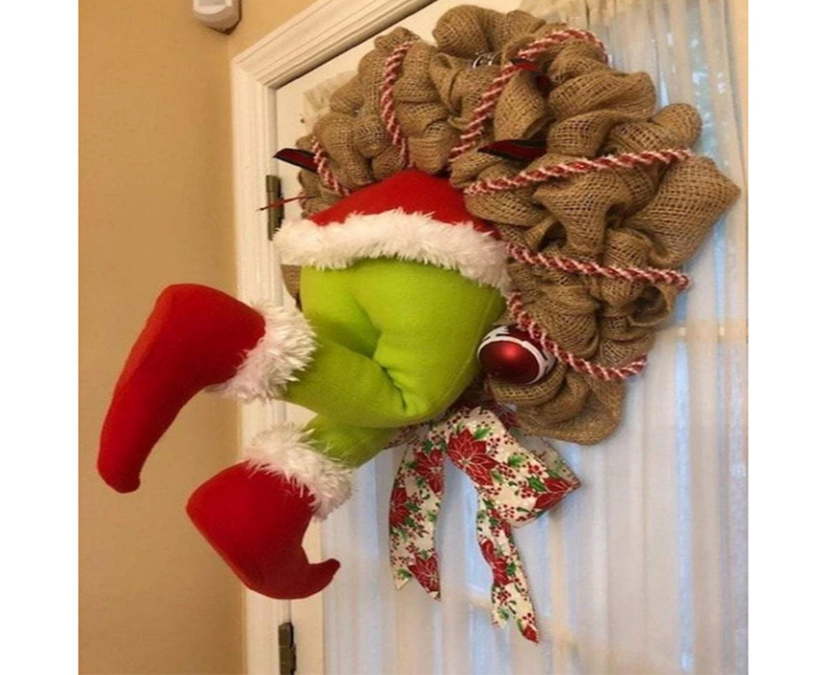 Christmas Thief Stolen Burlap Wreath Garland Home Ornament Party Decoration-40*50cm