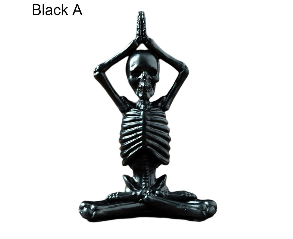 Halloween Yoga Skeleton Funny Gifts Anti-fade Collectible Horror Festival Prop Resin Crafts Ghost Festival Desktop Skeleton Figurine for Indoor-Black
