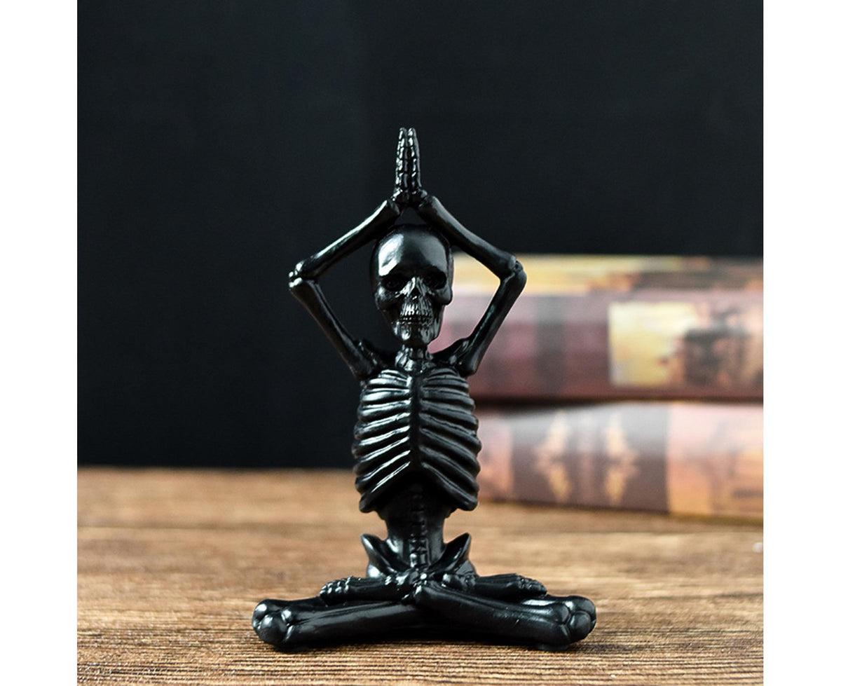 Halloween Yoga Skeleton Funny Gifts Anti-fade Collectible Horror Festival Prop Resin Crafts Ghost Festival Desktop Skeleton Figurine for Indoor-Black