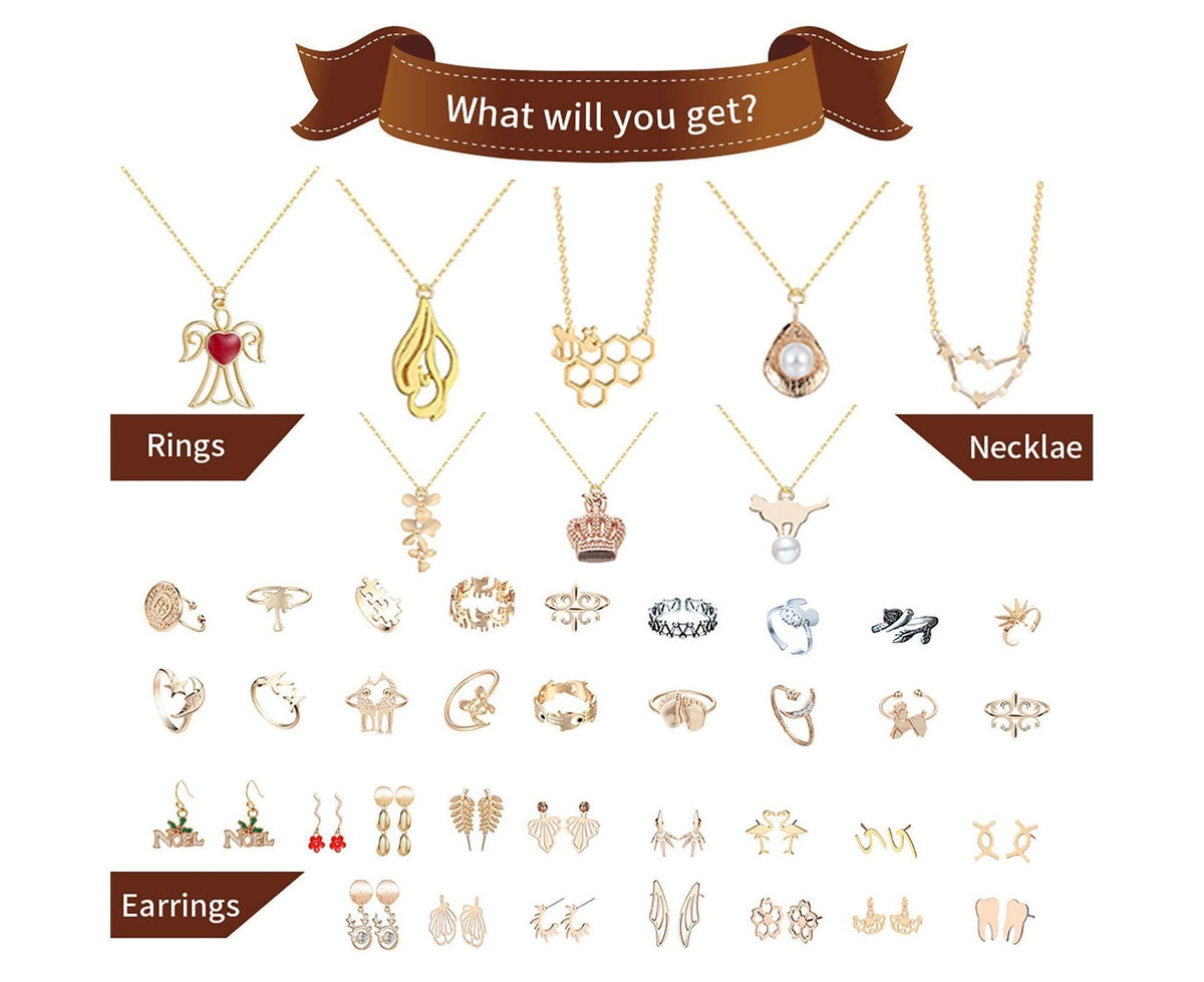 Christmas Advent Calendar Jewelry Box for Women Necklace Earring Finger Rings 24 Days Countdown Calendar New Year Xmas Gift