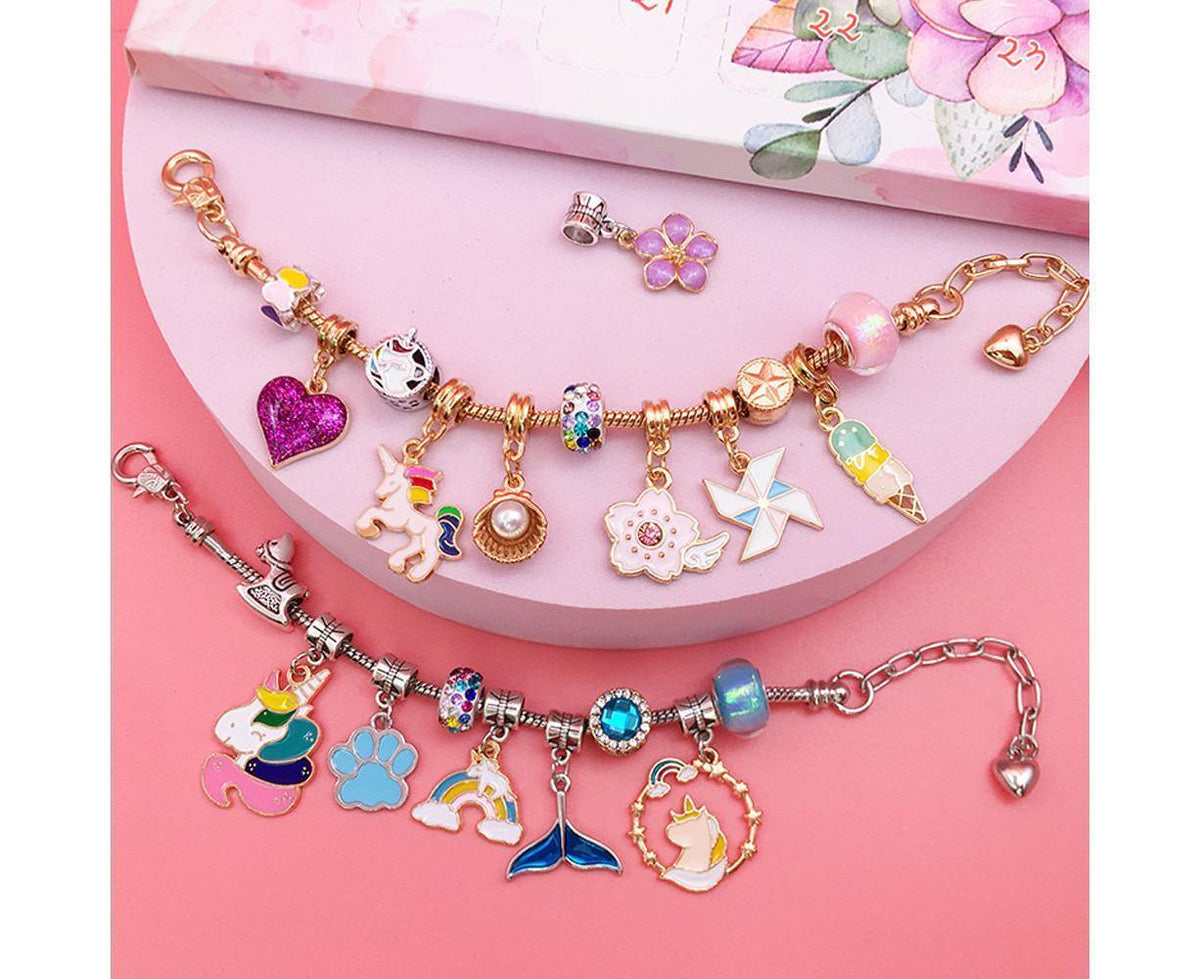 24pcs DIY Christmas Bracelet Advent Calendar Unicorn Christmas Charm Bracelet Set