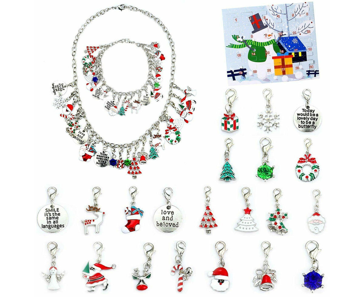 24Pcs Xmas Advent Calendar Christmas Countdown Calendar DIY Charm Bracelet Making Kit Gift
