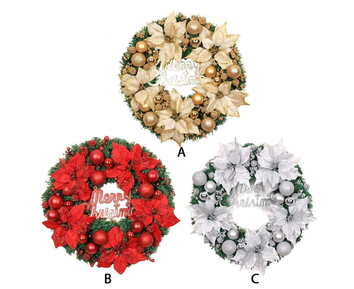Christmas Ball Wreath Artificial Christmas Wreath Garland Decoration Home Party Decor Xmas Front Door Decorative Hanging - gold - 30cm