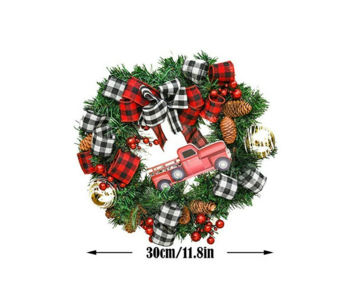 Christmas Decoration Wreath for Front Door, Wall Hanging Snowball Red Berry Pine Cone Garland Ornament for Xmas Party Indoors and Outdoors Home Decor -38cm