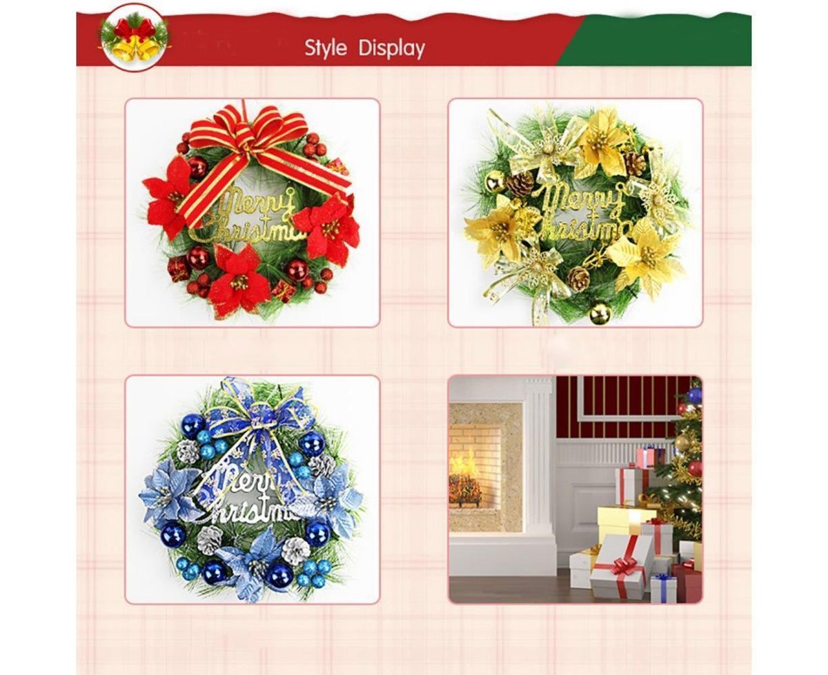 Christmas Wreath Merry Christmas Front Door Ornament Wall Artificial Pine Garland for Party Decor - gold - 30cm