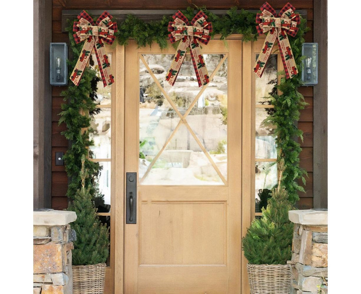 Fall Bow Wreath Thanksgiving Wreath Burlap Bow Fall Orange Pumpkin Wreath Bow Decor Buffalo Plaid Bow Tree Topper for Indoor Outdoor 1PCS