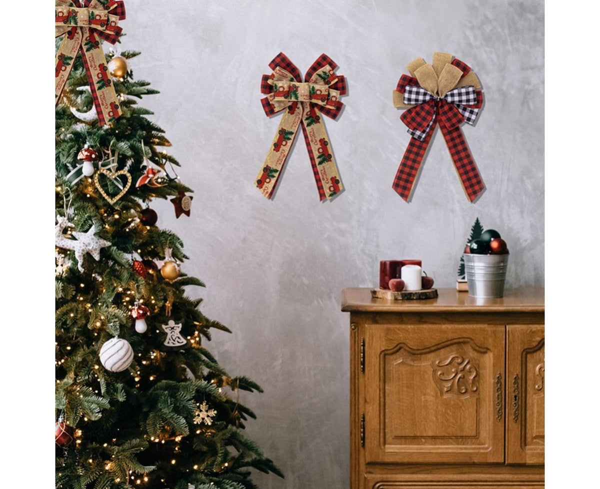 Fall Bow Wreath Thanksgiving Wreath Burlap Bow Fall Orange Pumpkin Wreath Bow Decor Buffalo Plaid Bow Tree Topper for Indoor Outdoor 3PCS