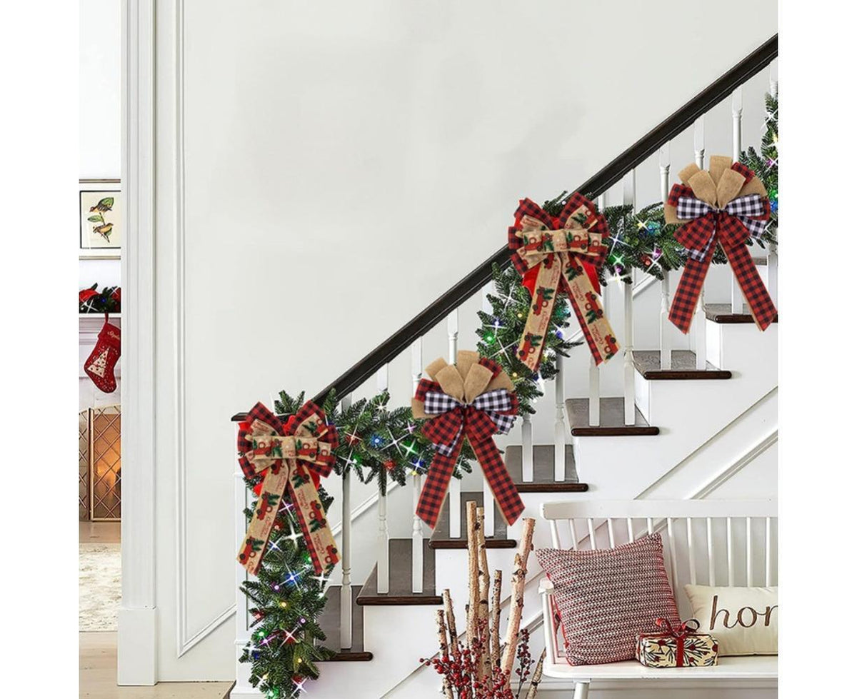 Fall Bow Wreath Thanksgiving Wreath Burlap Bow Fall Orange Pumpkin Wreath Bow Decor Buffalo Plaid Bow Tree Topper for Indoor Outdoor 3PCS