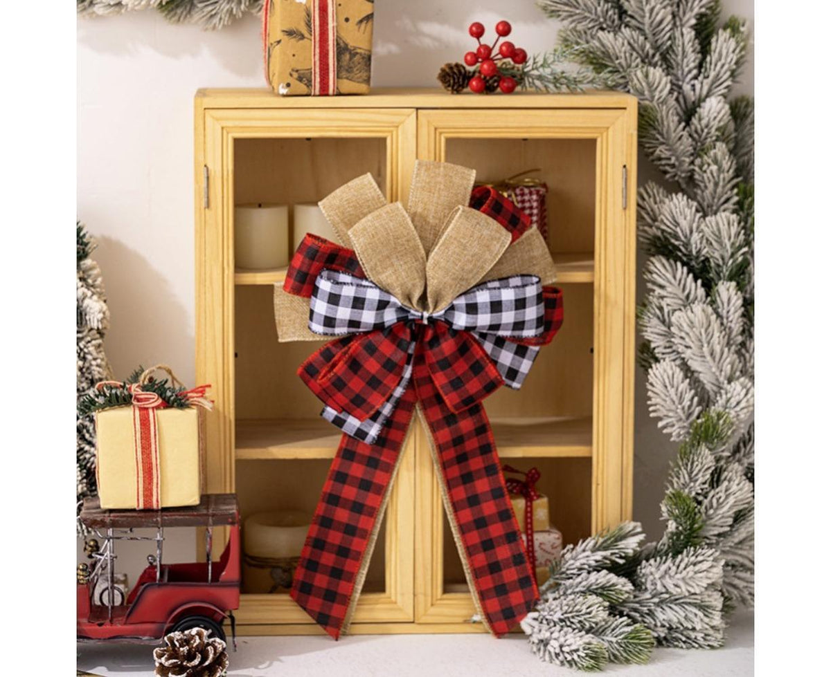 Fall Bow Wreath Thanksgiving Wreath Burlap Bow Fall Orange Pumpkin Wreath Bow Decor Buffalo Plaid Bow Tree Topper for Indoor Outdoor 3PCS