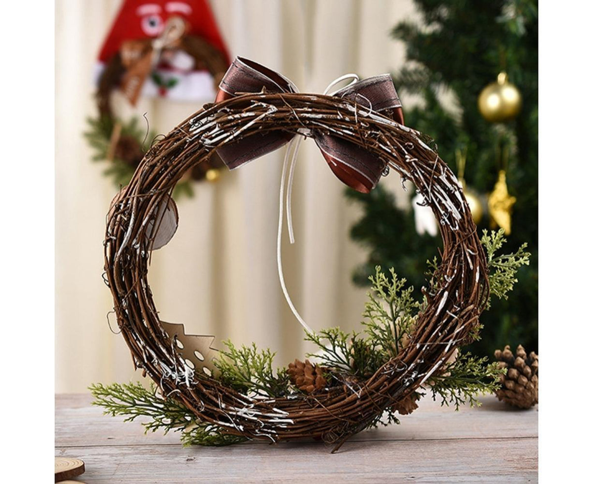 Farmhouse Wreath Boho Wreath, Artificial Pine & Golden Bell Wreath, Tree Hanging Garland Holiday Wreath