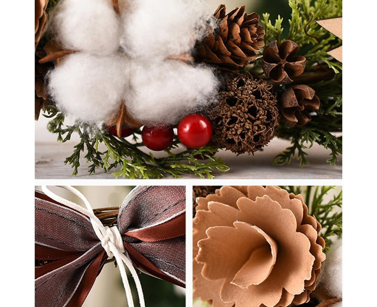 Farmhouse Wreath Boho Wreath, Artificial Pine & Golden Bell Wreath, Tree Hanging Garland Holiday Wreath
