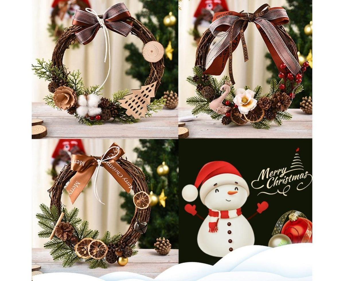 Farmhouse Wreath Boho Wreath, Artificial Pine & Golden Bell Wreath, Tree Hanging Garland Holiday Wreath