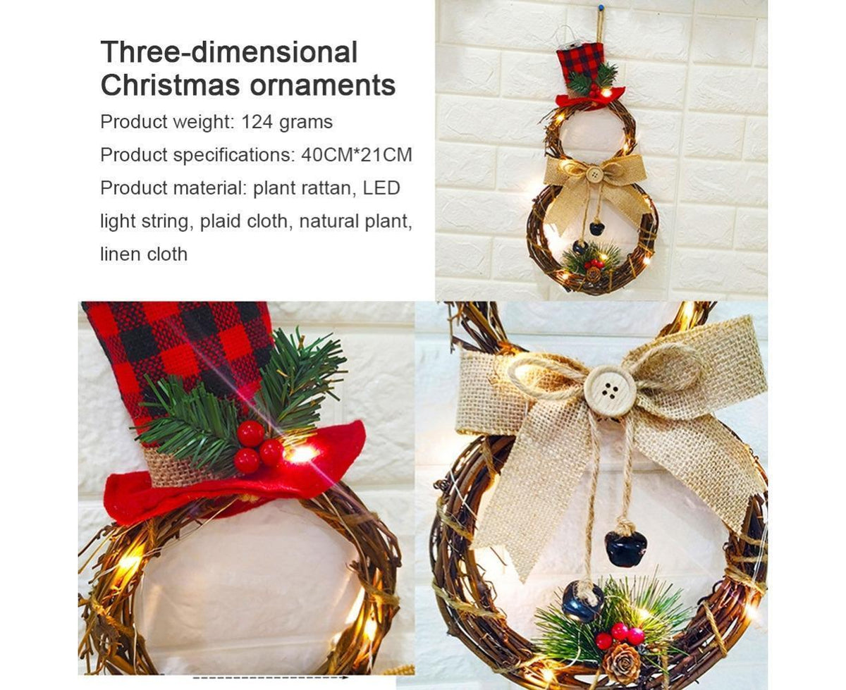 Lighted Christmas Wreath Decoration, Grapevine Wreath for Front Door Home Garden Wall Decor