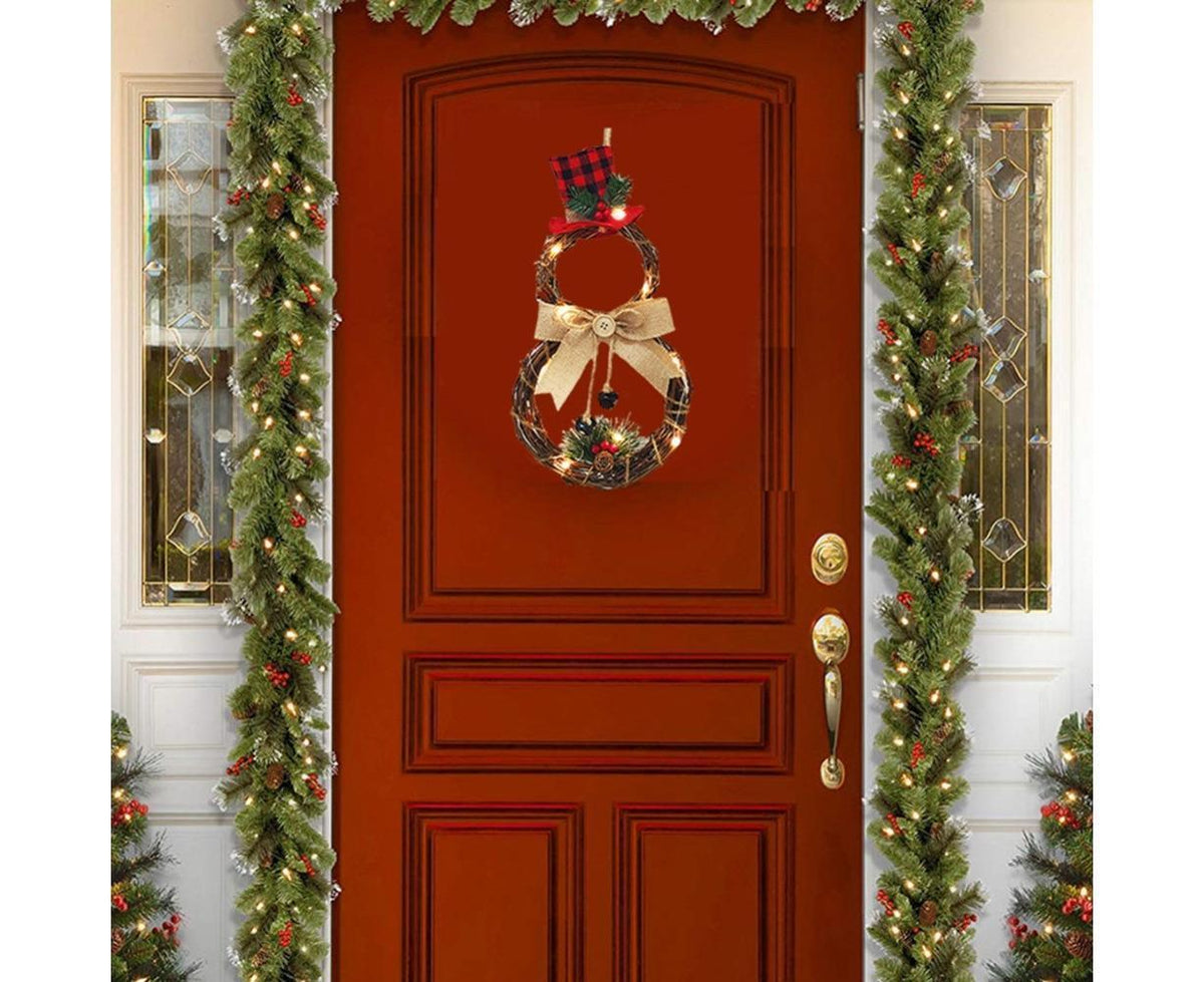Lighted Christmas Wreath Decoration, Grapevine Wreath for Front Door Home Garden Wall Decor