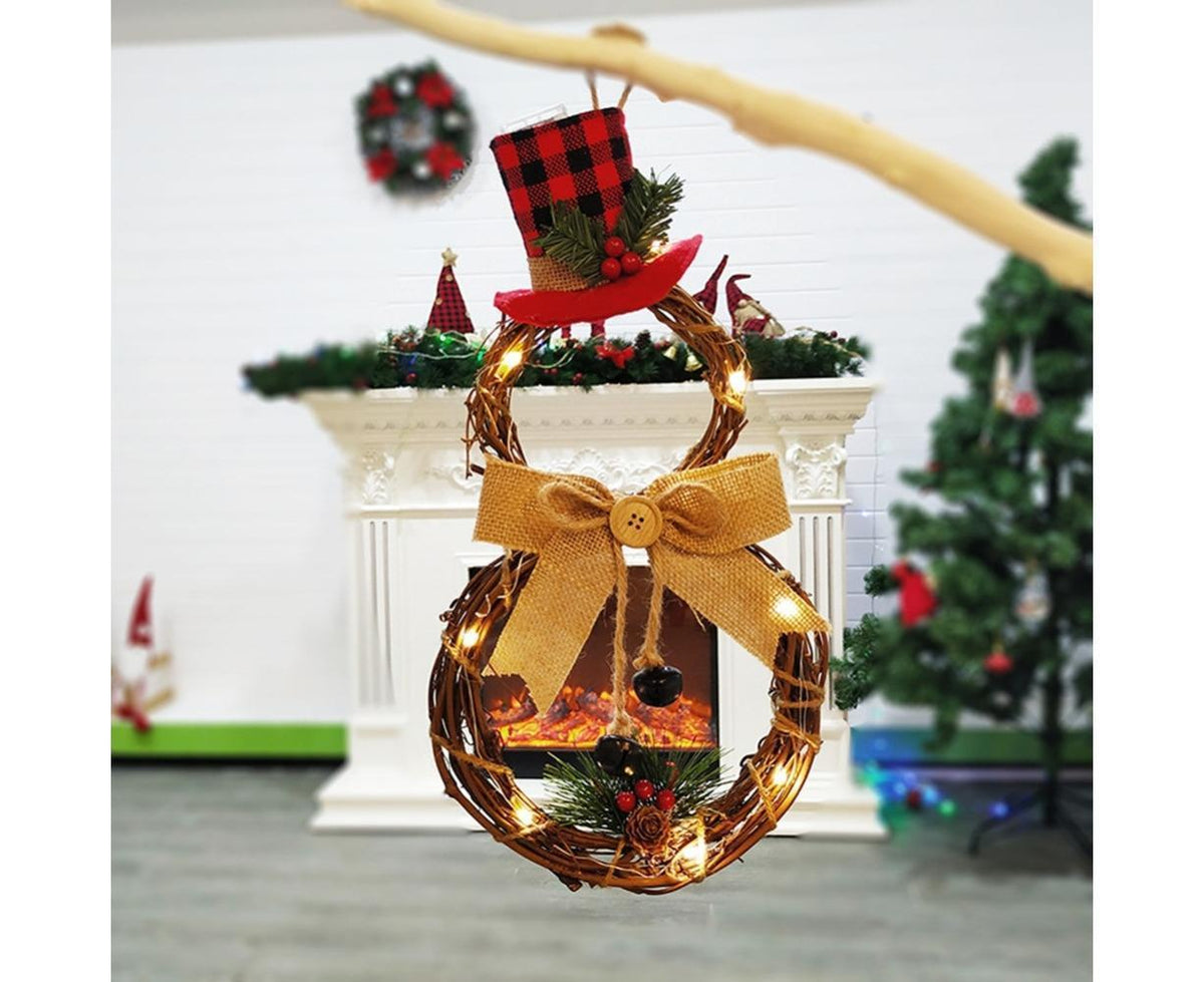 Lighted Christmas Wreath Decoration, Grapevine Wreath for Front Door Home Garden Wall Decor