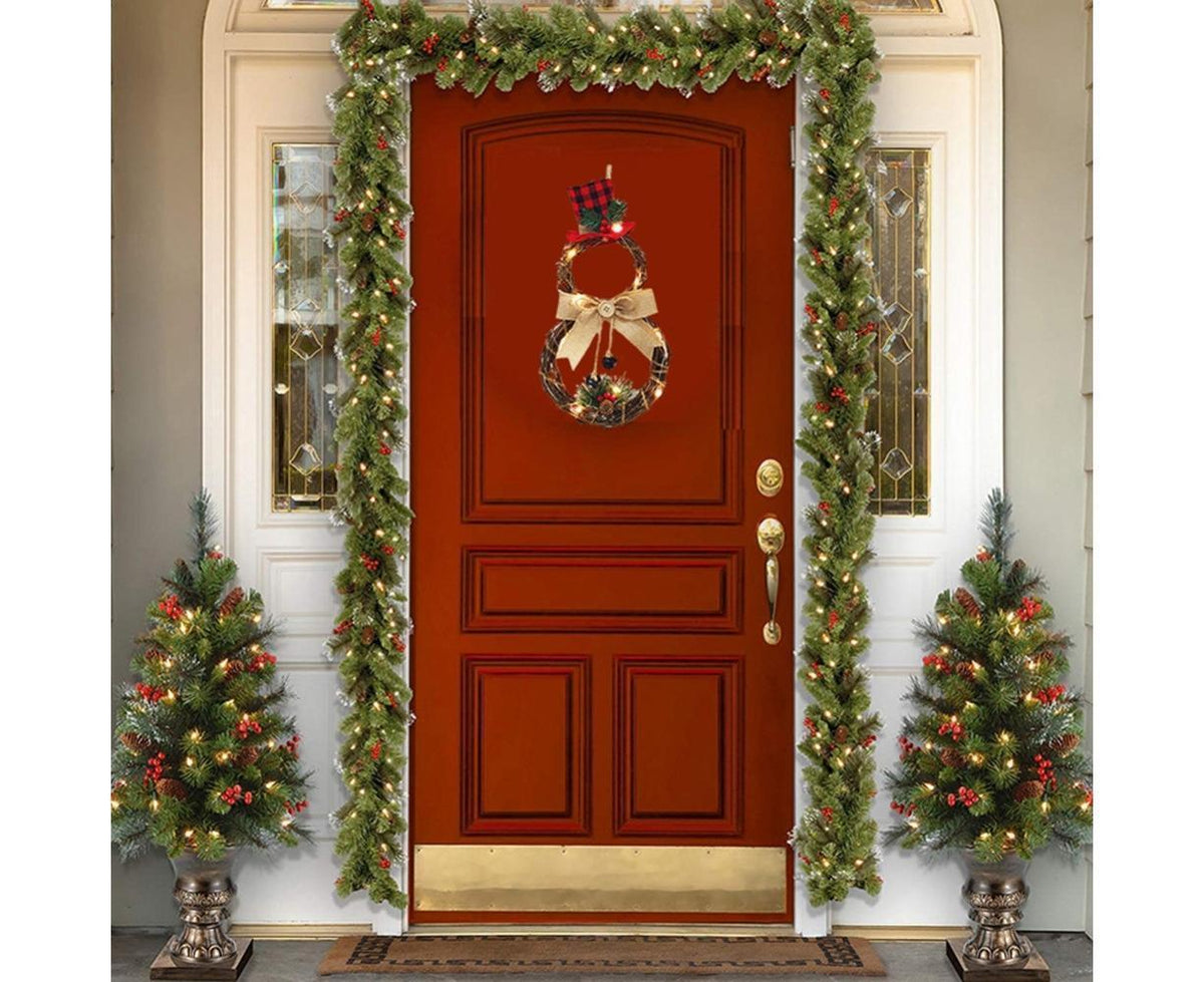 Lighted Christmas Wreath Decoration, Grapevine Wreath for Front Door Home Garden Wall Decor