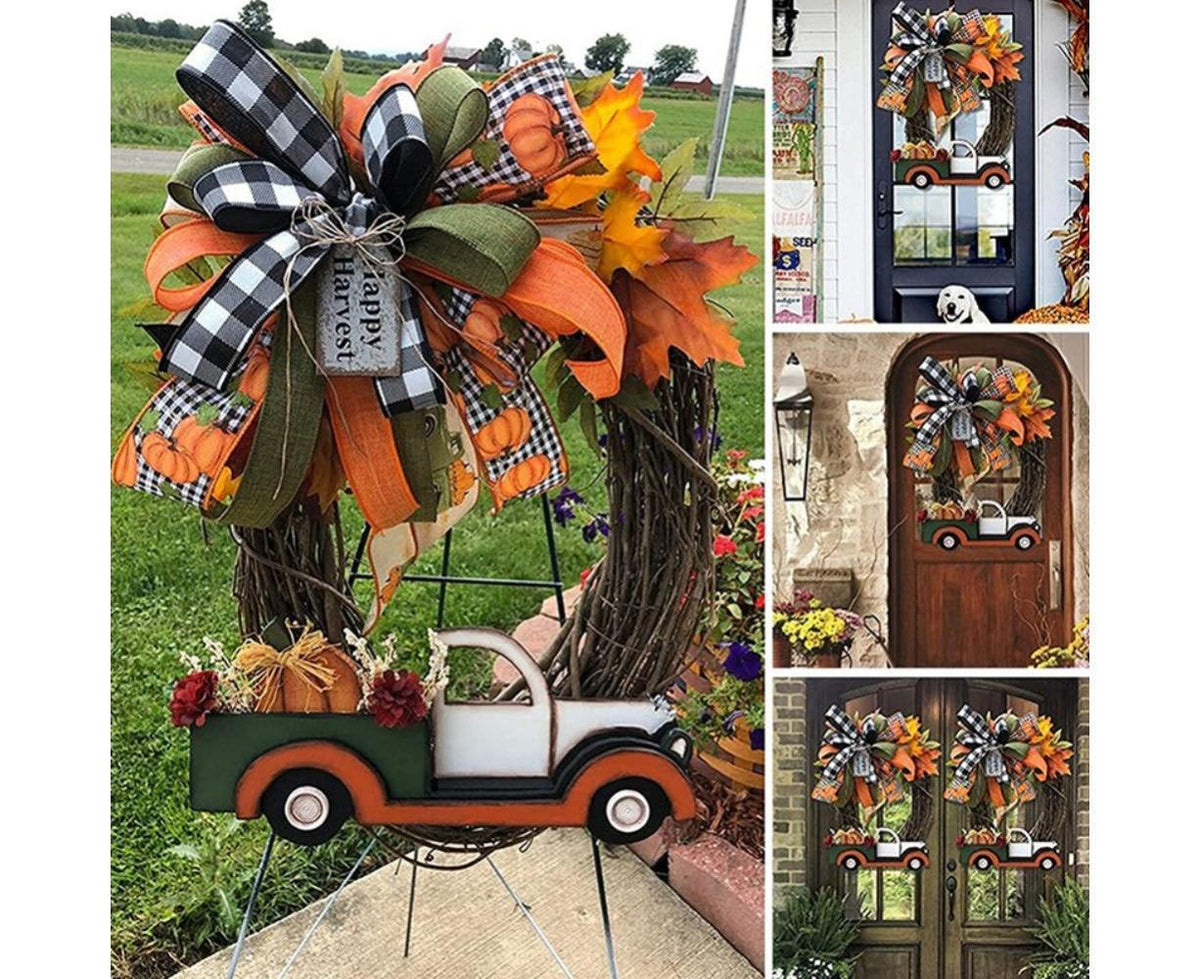 Red Truck Christmas Wreath Fall Eucalyptus Christmas Door Wreath Truck Autumn Wreath Decorations Window Front Door Decoration Wall Hanging Sign