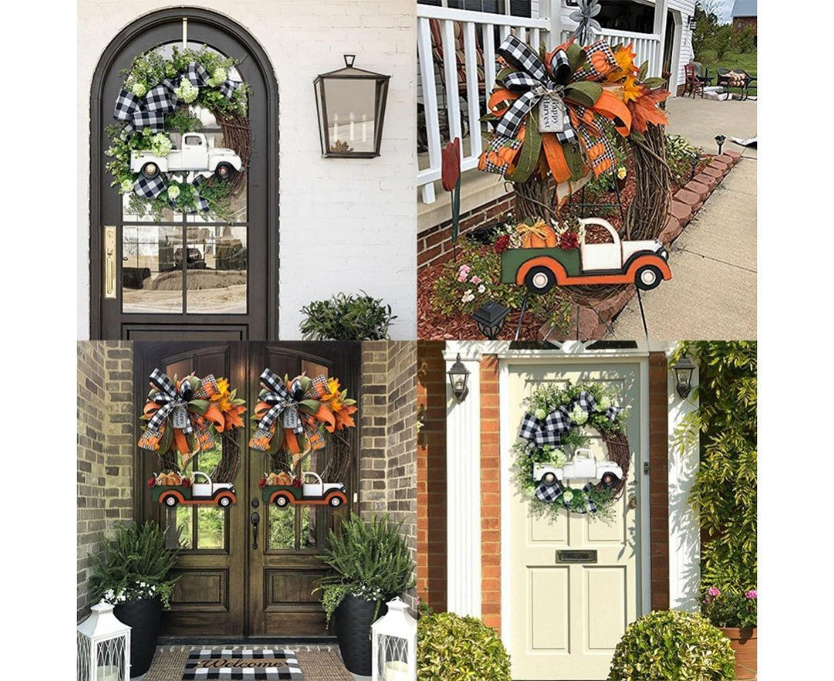 Red Truck Christmas Wreath Fall Eucalyptus Christmas Door Wreath Truck Autumn Wreath Decorations Window Front Door Decoration Wall Hanging Sign