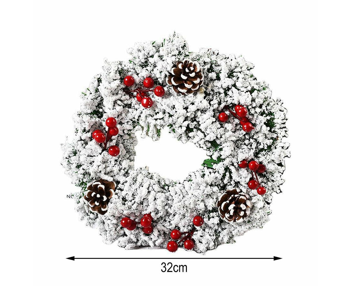 32cm Christmas Wreath, Christmas Garlands, Christmas Decoration, Artificial Pine Cones, Red Berry Wreath