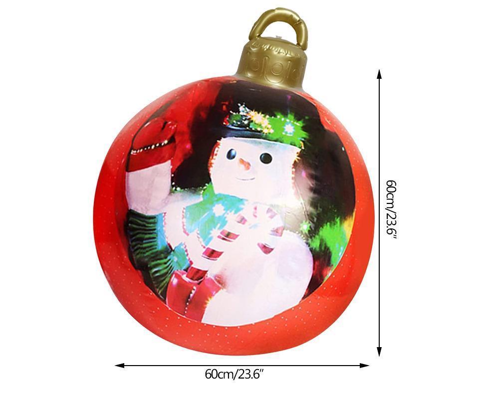 60cm Giant Inflatable Christmas Ball, PVC Decoration Ball for Outdoor, Holiday, Patio, Porch (Red Stripes)