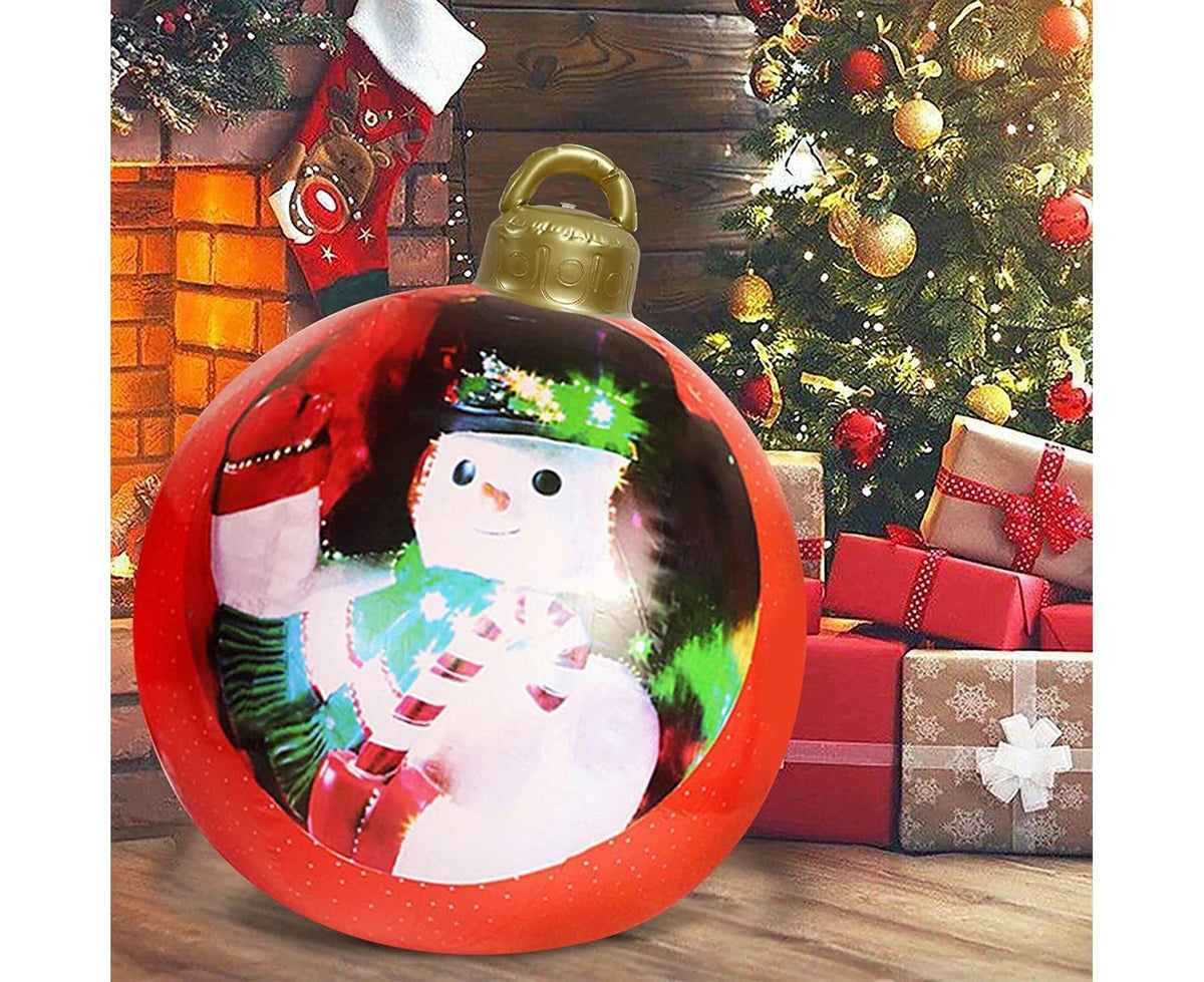 60cm Giant Inflatable Christmas Ball, PVC Decoration Ball for Outdoor, Holiday, Patio, Porch (Red Stripes)