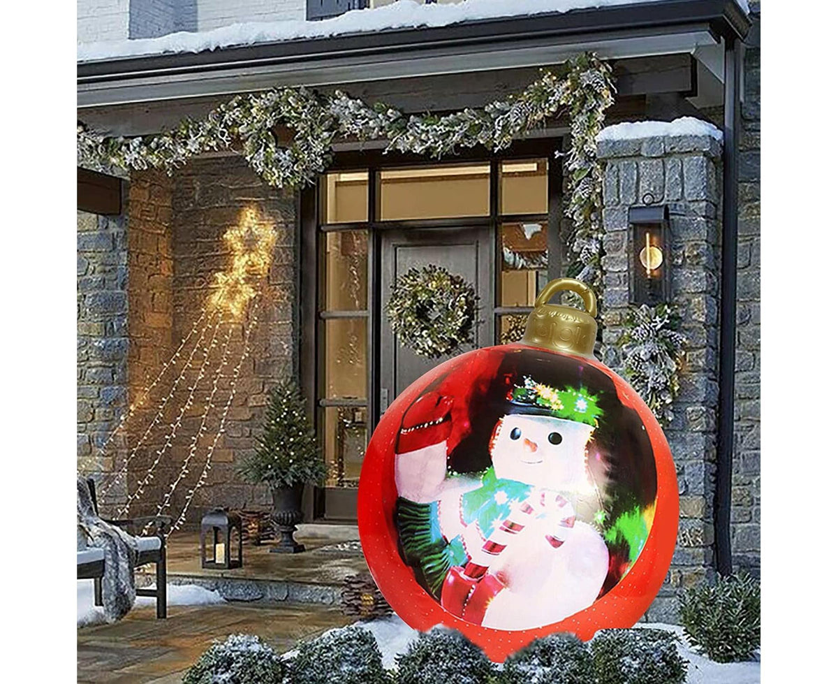 60cm Giant Inflatable Christmas Ball, PVC Decoration Ball for Outdoor, Holiday, Patio, Porch (Red Stripes)