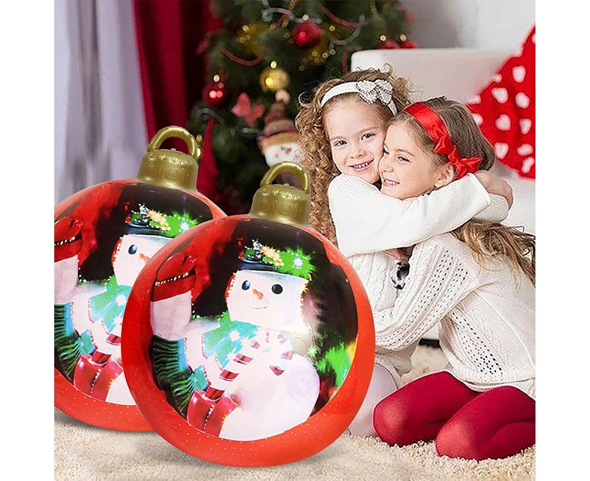 60cm Giant Inflatable Christmas Ball, PVC Decoration Ball for Outdoor, Holiday, Patio, Porch (Red Stripes)