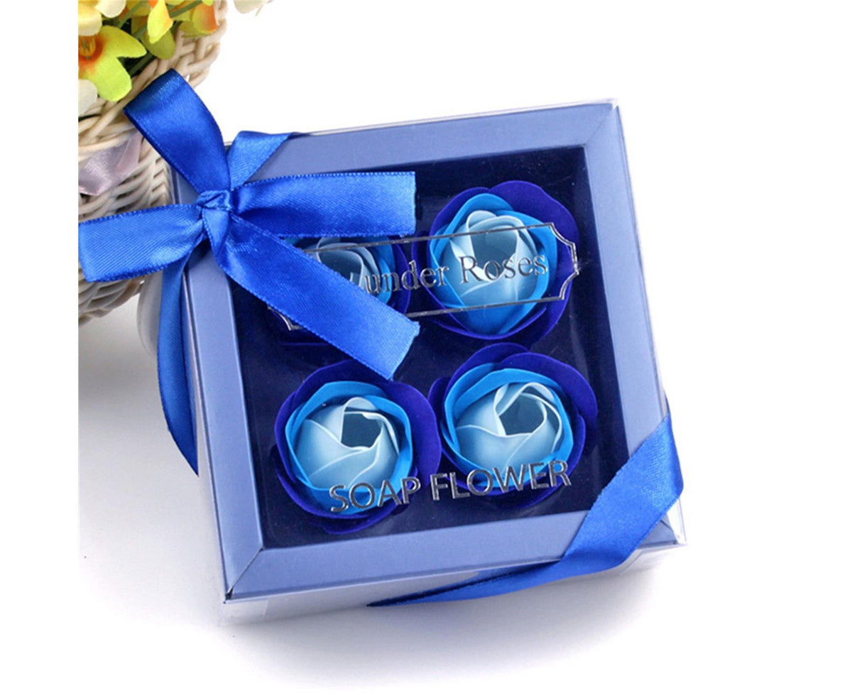 1 Box Soap Rose Flower Charming Vivid Nice-Smelling Colorfast Soap Flower Gift Box for Valentine's Day - Blue