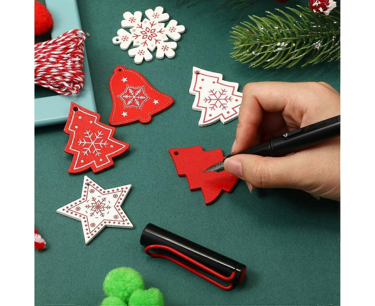 60 Pcs Christmas Wood Hanging Ornaments Wood Slices Christmas Tree Decoration for Party Christmas Tree Decoration