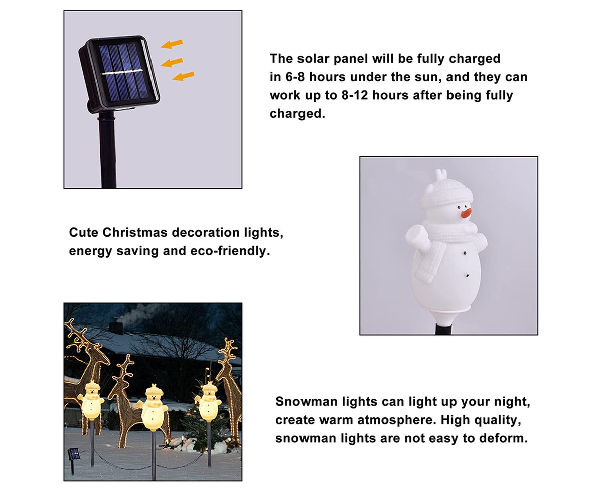 Outdoor Solar Christmas Lights, Set of 3 Snowmen for Patio, Yard, Garden, Lawn Christmas Decorations