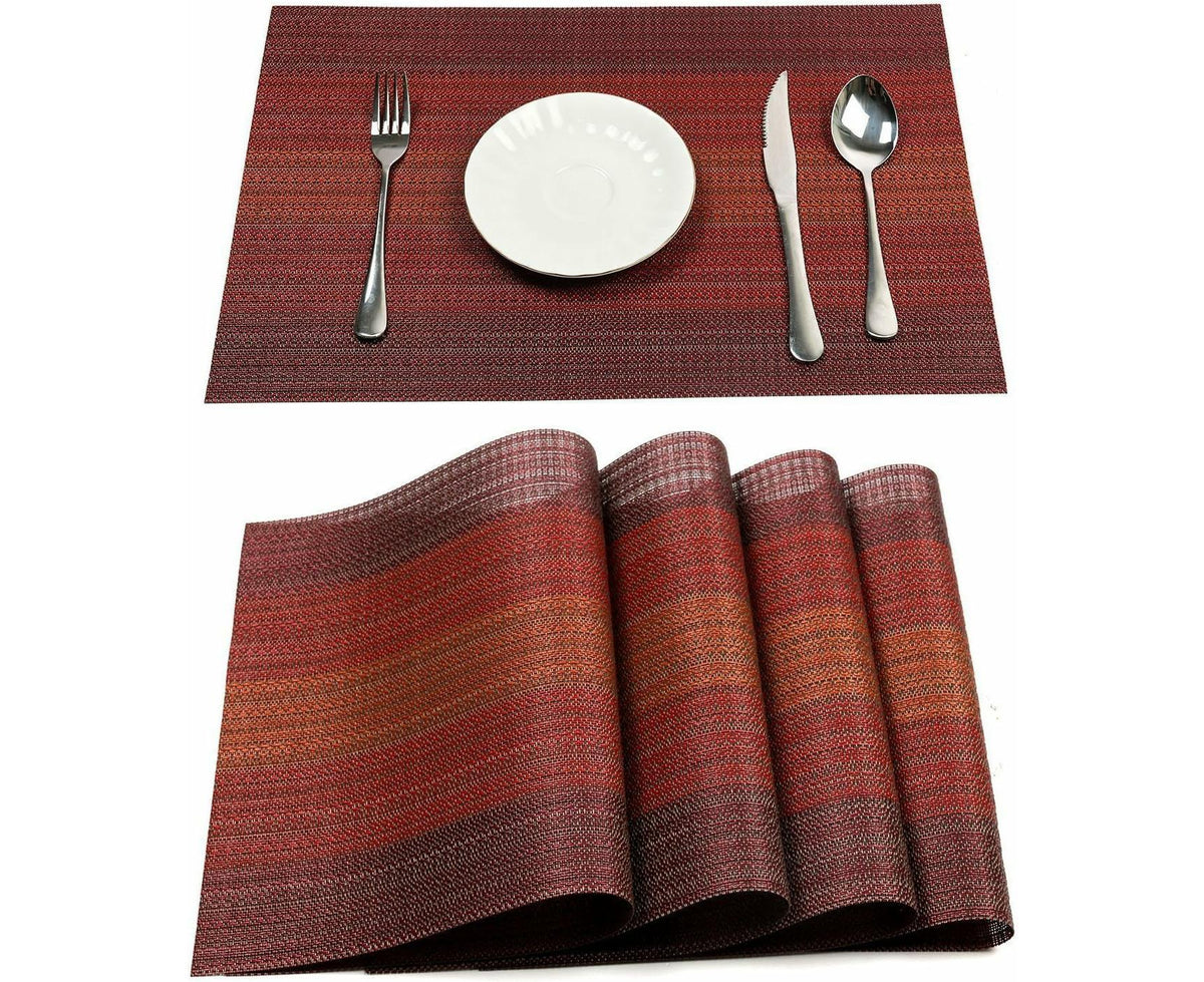Placemats Set Of 6 For Dining Table Washable Woven Vinyl Placemats Non-Slip Heat Resistant Kitchen Table Mats Easy To Clean (Set Of 6)- Red