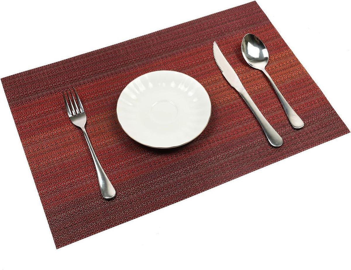 Placemats Set Of 6 For Dining Table Washable Woven Vinyl Placemats Non-Slip Heat Resistant Kitchen Table Mats Easy To Clean (Set Of 6)- Red