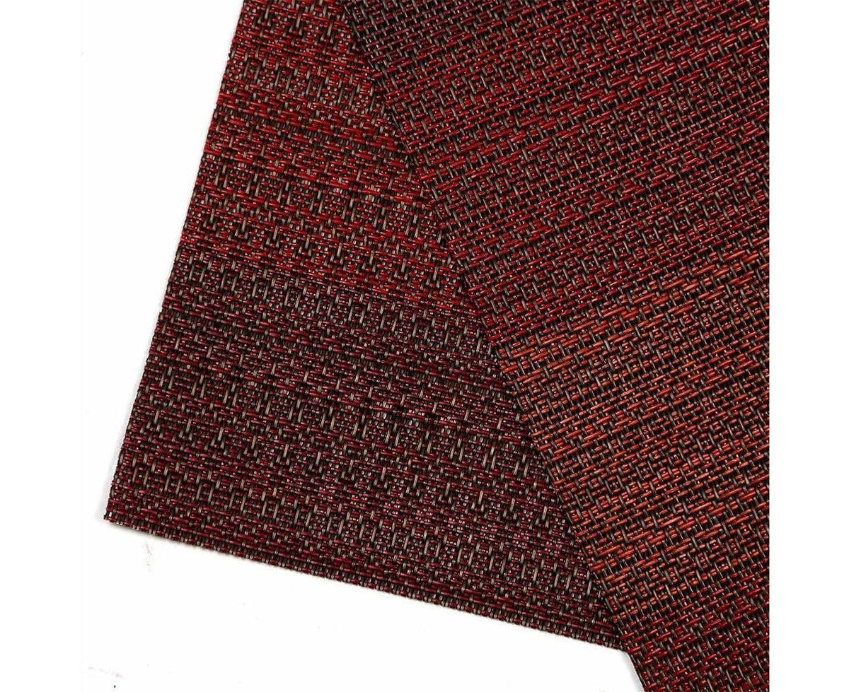 Placemats Set Of 6 For Dining Table Washable Woven Vinyl Placemats Non-Slip Heat Resistant Kitchen Table Mats Easy To Clean (Set Of 6)- Red