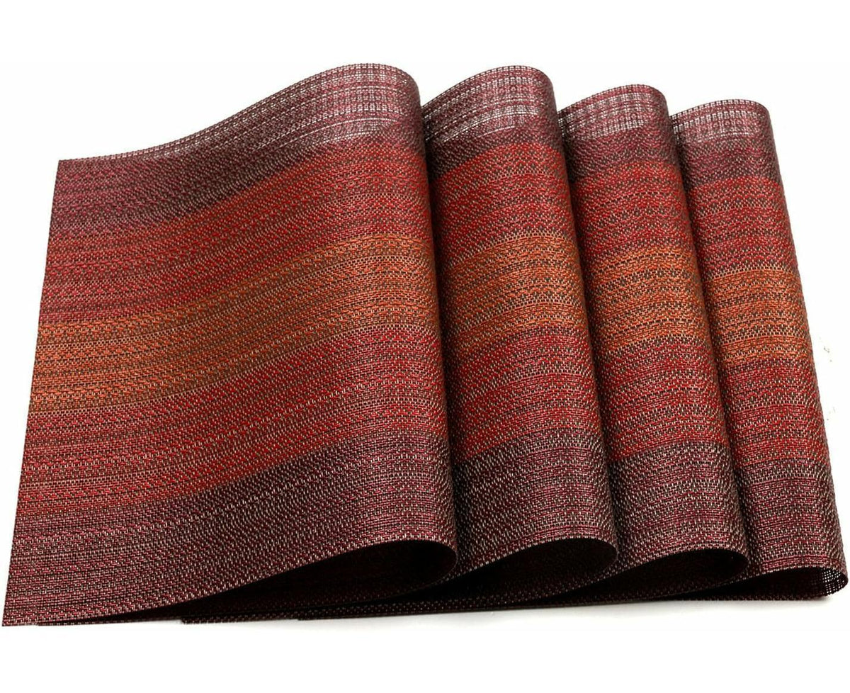 Placemats Set Of 6 For Dining Table Washable Woven Vinyl Placemats Non-Slip Heat Resistant Kitchen Table Mats Easy To Clean (Set Of 6)- Red