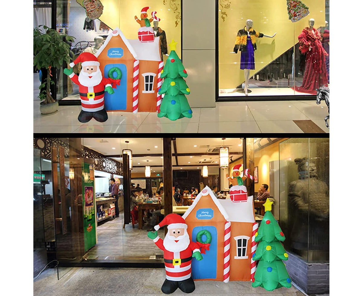 Inflatable Santa and Christmas Tree, Outdoor Inflatable Christmas Decorations with Built-in Color Changing Lights