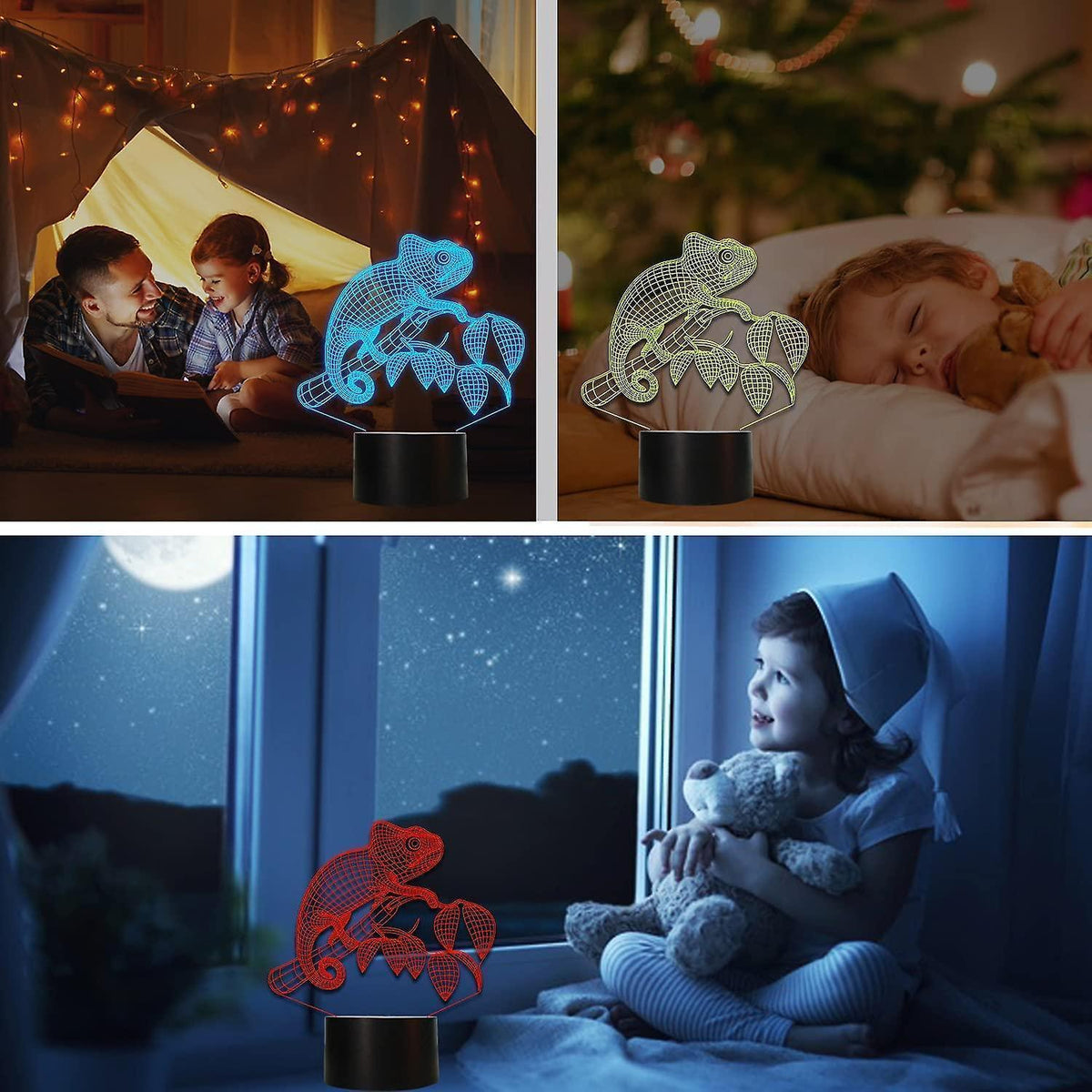 Chameleon  Animal 3D Night Light Illusion Lamp for