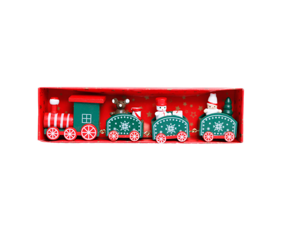 Wooden Christmas Train with 3 Carriages for Boys Girls Babies Festive Advent Calendar Decor Gift-Green