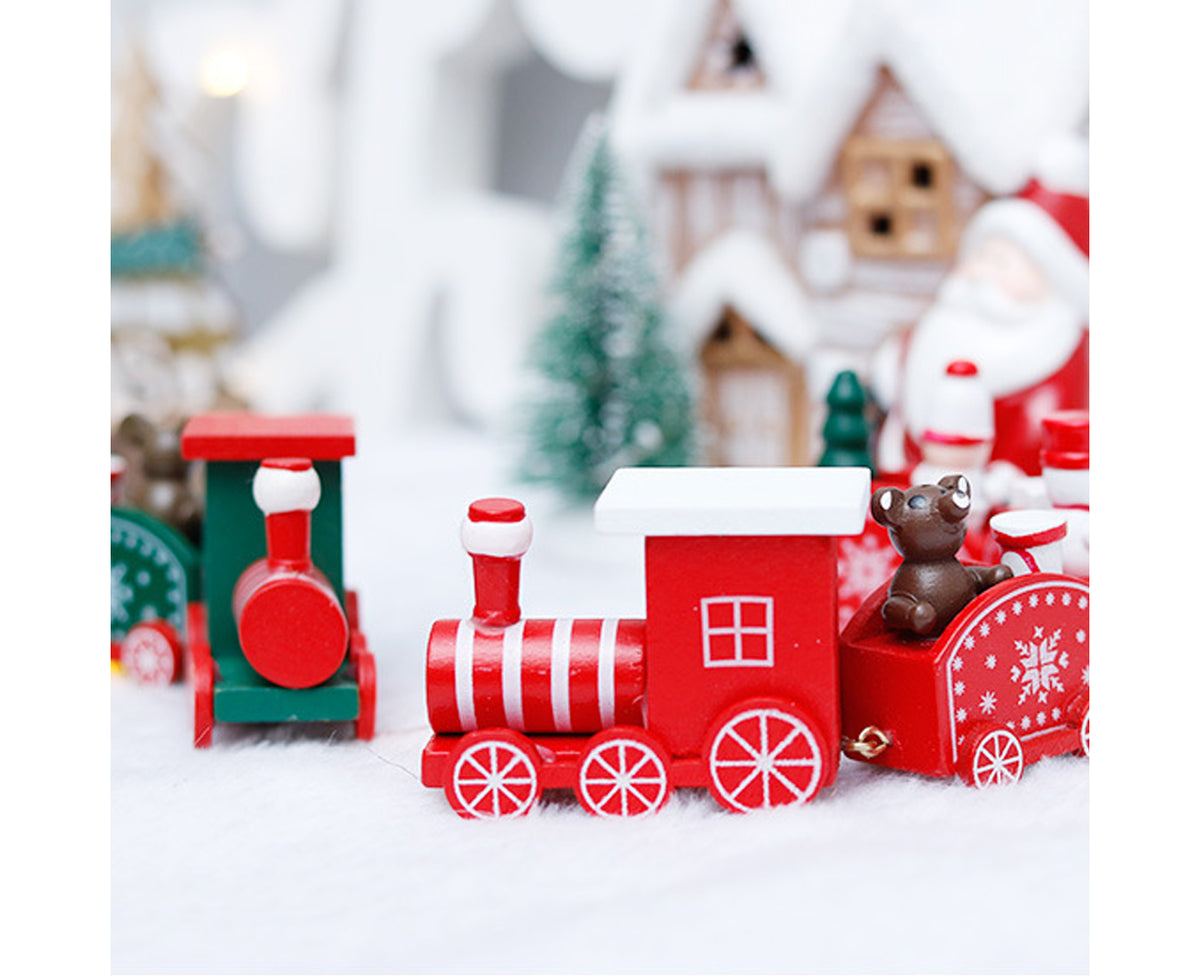 Wooden Christmas Train with 3 Carriages for Boys Girls Babies Festive Advent Calendar Decor Gift-Green