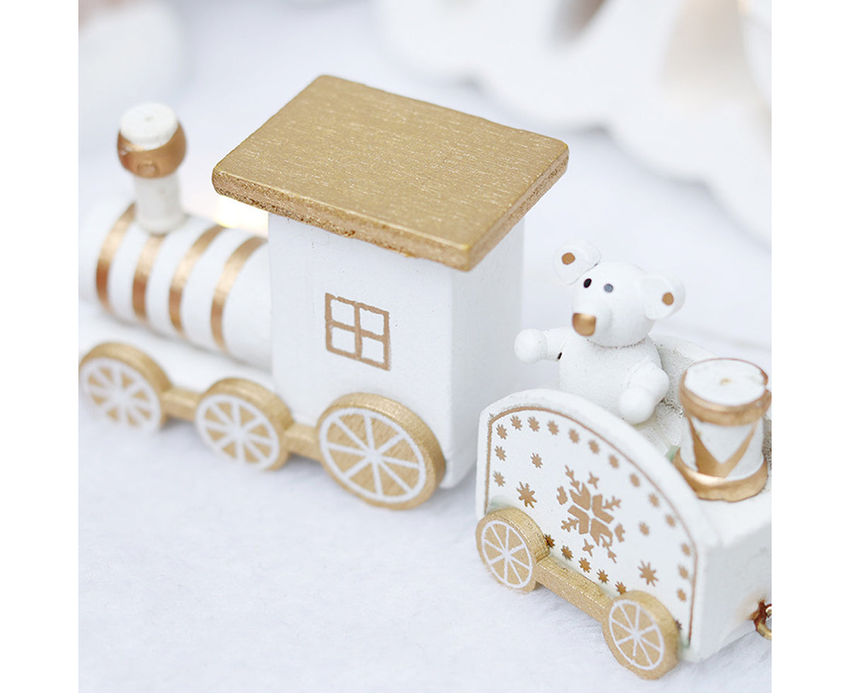 Wooden Christmas Train with 3 Carriages for Boys Girls Babies Festive Advent Calendar Decor Gift-White