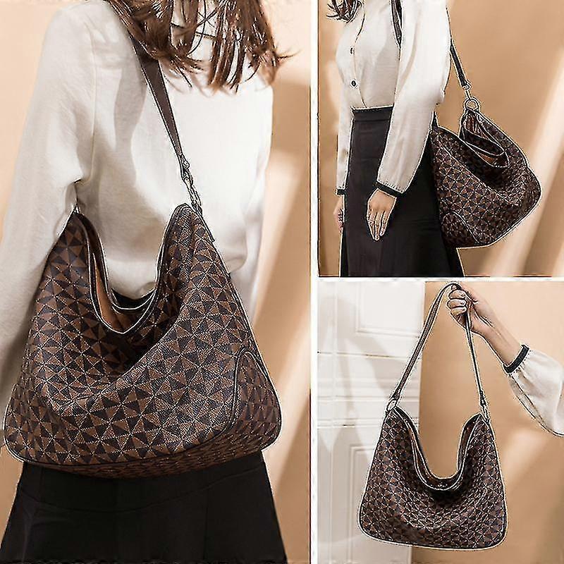 Women's Plaid Tote Bag PU Leather Shoulder Bag Underarm Bucket Bag with Wallet