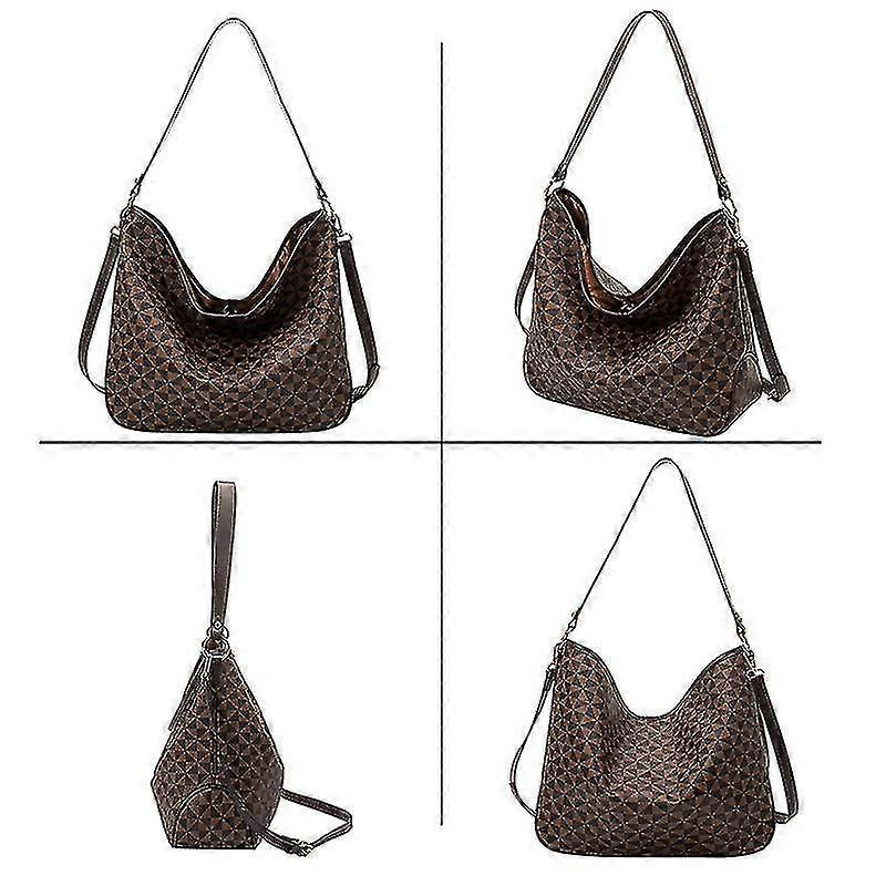 Women's Plaid Tote Bag PU Leather Shoulder Bag Underarm Bucket Bag with Wallet