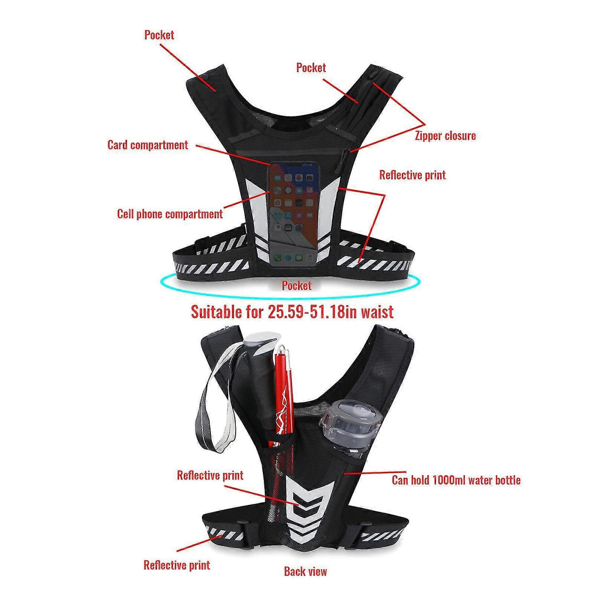 Reflective Running Vest for Men & Women, security Gear for Night Walking or Biking