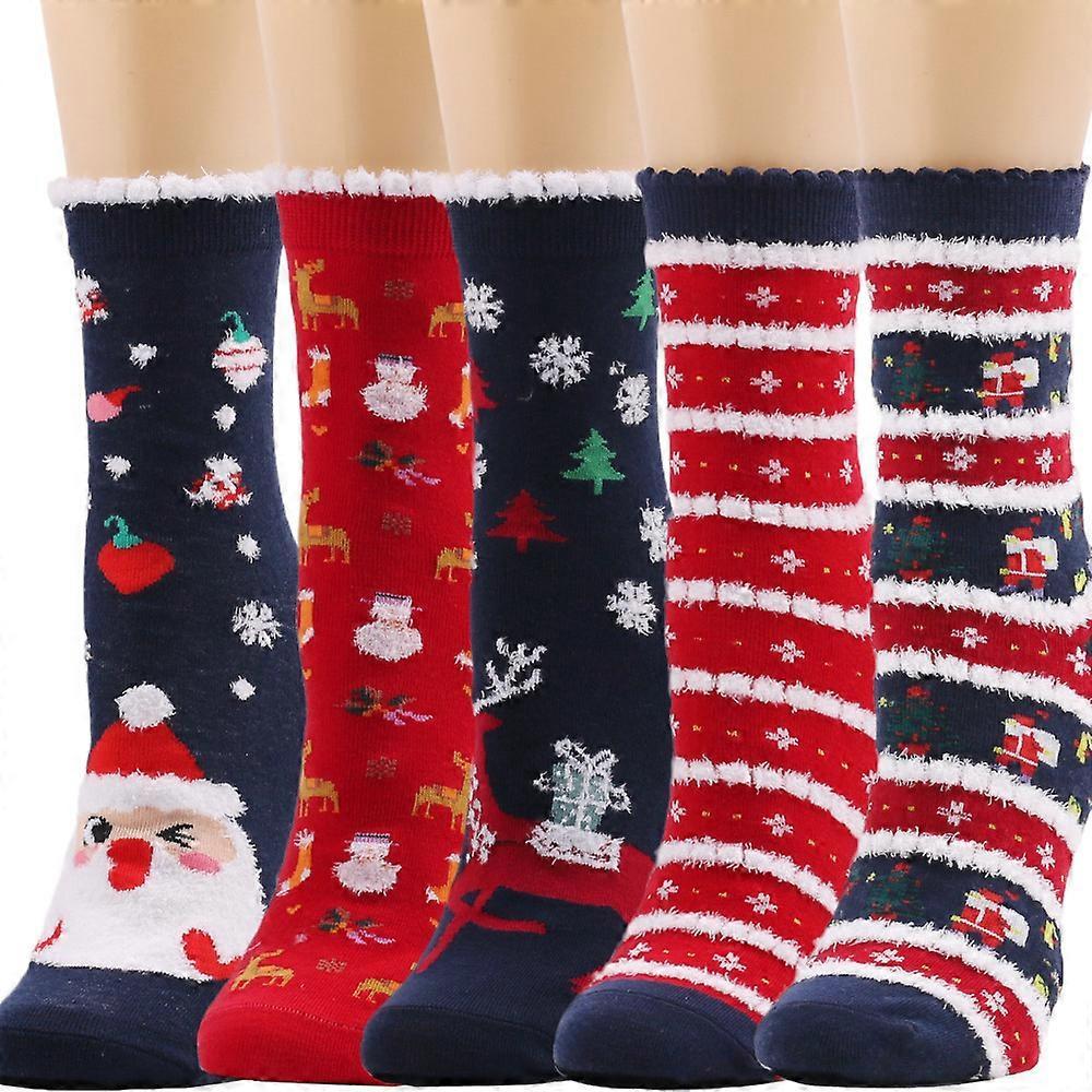 Christmas Socks for Women Wool Mid-Calf Socks Autumn Winter Holiday Warm Socks