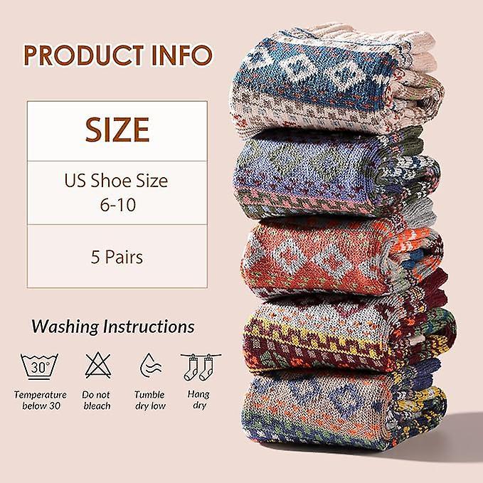5 Pairs Wool Socks for Women Boot Crew Cozy Soft Warm Winter Socks