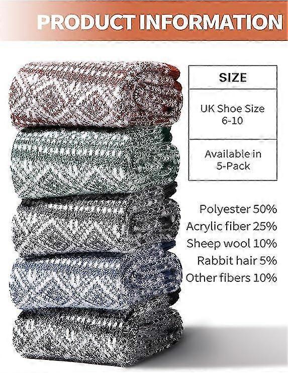 Wool Socks for Women 5 Pairs Warm Boot Crew Cozy Winter Soft Socks Set