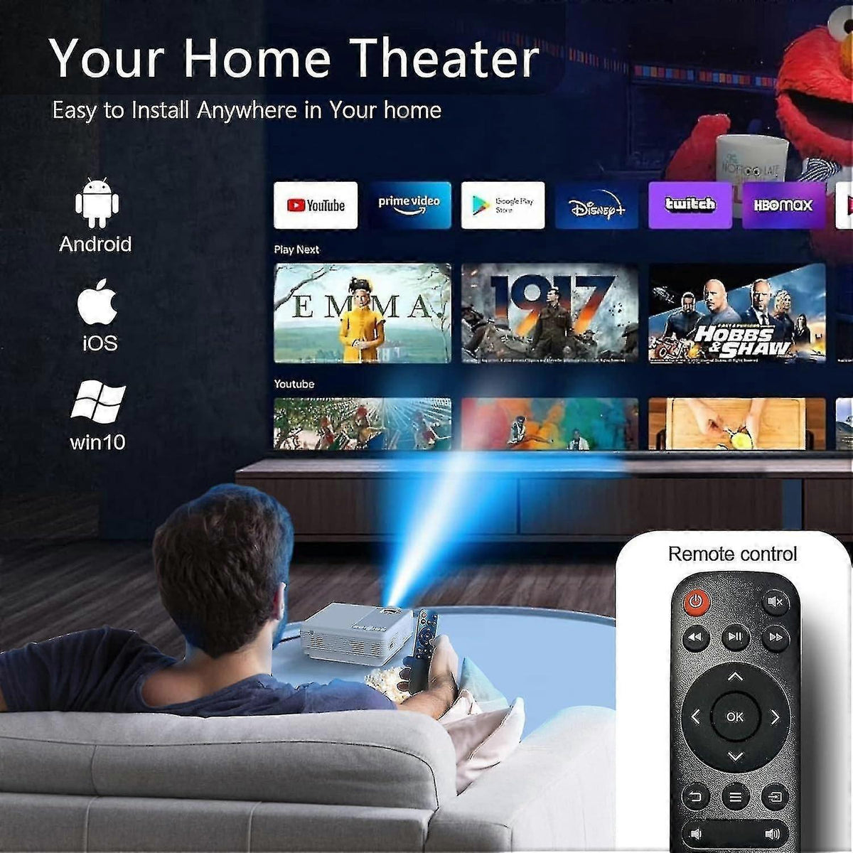 5G WiFi Bluetooth Projector, 9500 Lumens, Native 1080p, 4K, Mini Video Projector