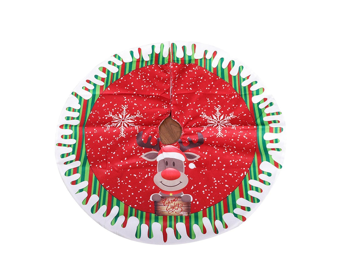 Round Elk/Santa/Snowman Print Xmas Tree Skirt Cover Floor Carpet Christmas Decor-B