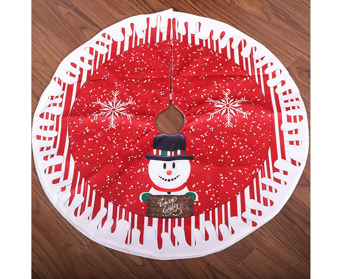 Round Elk/Santa/Snowman Print Xmas Tree Skirt Cover Floor Carpet Christmas Decor-B