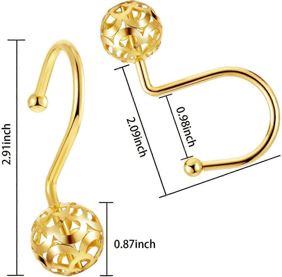 12pcs Gold Shower Curtain Hooks Rings Set Bathroom Curtain Hooks