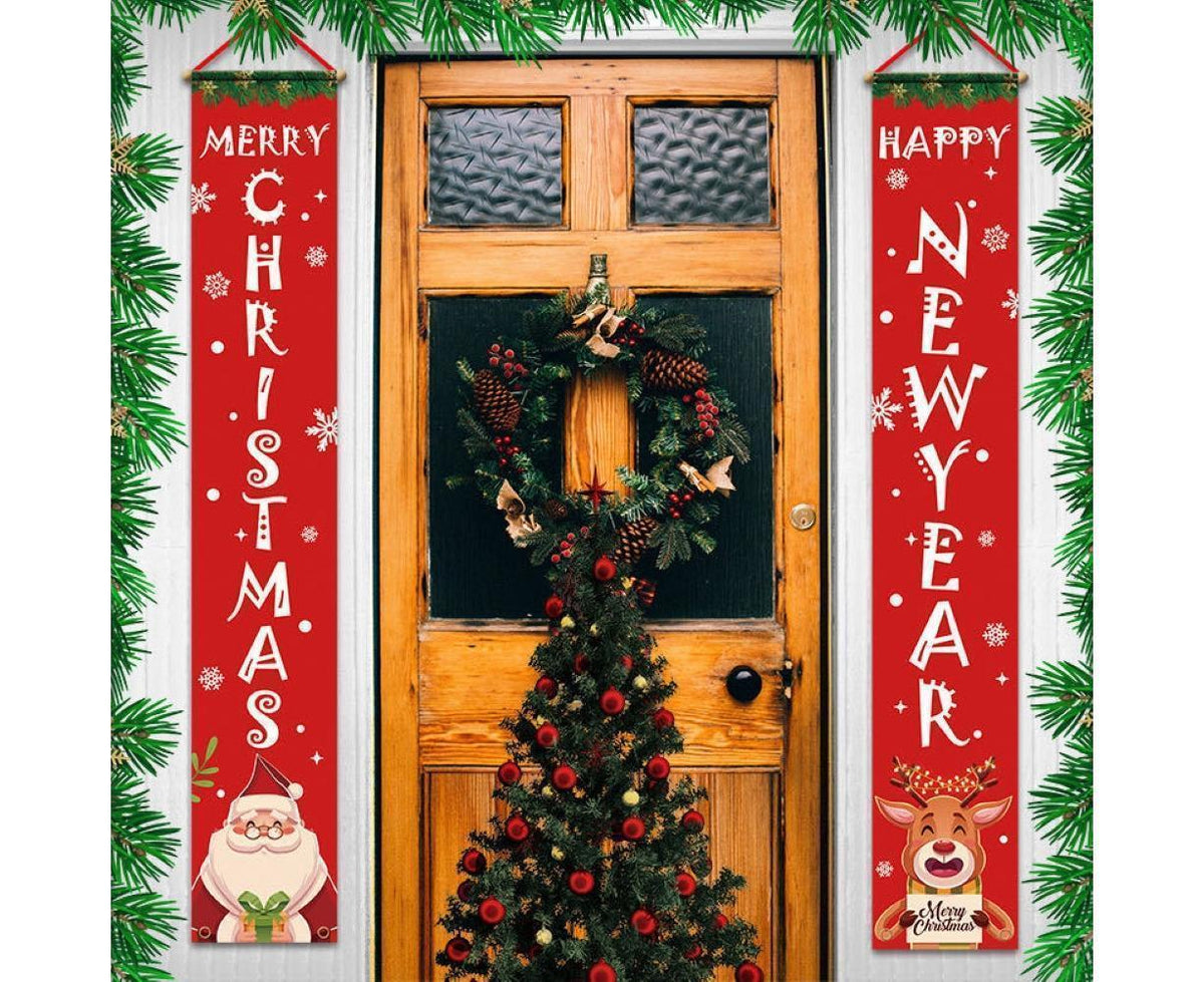 2Pcs/Set Door Hanging Banners Couplets Home Decor Ornaments for Christmas Party-1#